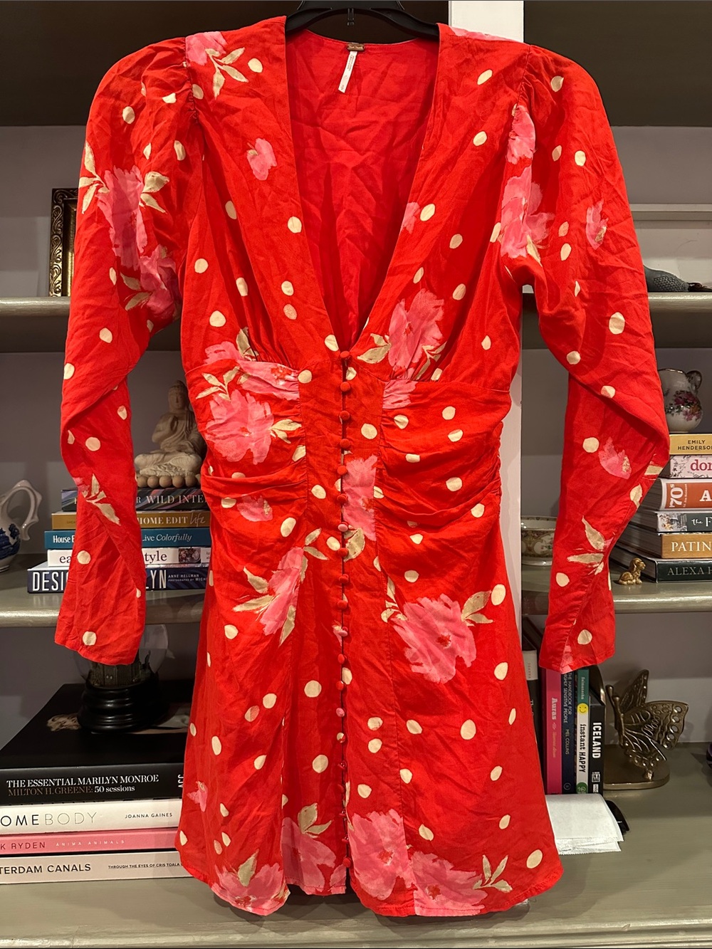 Free People Red Floral Polka Dot Mini Dress